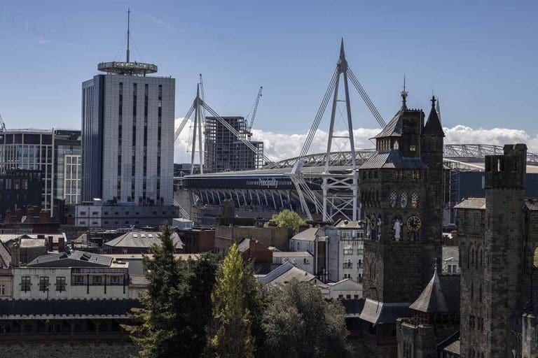 Principality Stadium and Cardiff city skyline from the Norman Keep in Castle Cardiff - Places to Visit