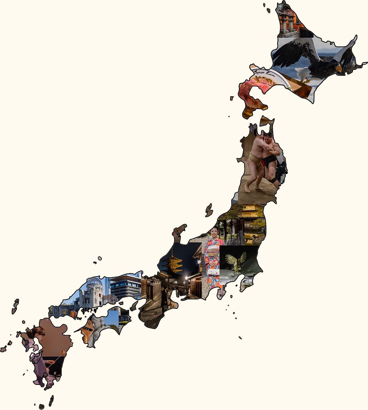 Images of Japan enclosed in the country's coastline
